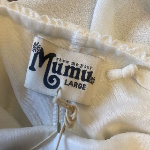 Show Me Your Mumu White Maxi chiffon Halter Tie maxi Dress Amanda Maxi NEW Large - Picture 3 of 6